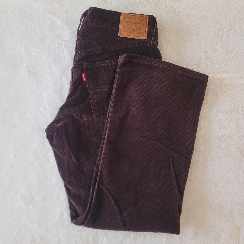 Levi's Middy Ankle Bootcut Chocolate Brown Corduroy Denim Trousers Pants W27 L27 - Picture 2 of 13